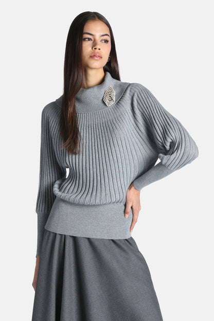 Luisa Spagnoli Grigio Melange Women Murcia - Raglan-Sleeve Turtleneck Sweater SKU: MURCIA_0802 Image 01