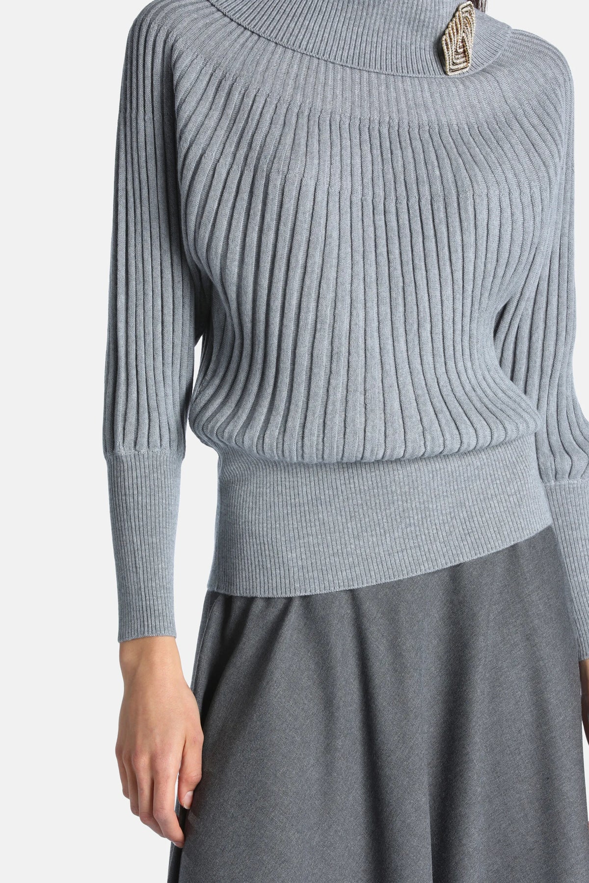 Luisa Spagnoli Grigio Melange Women Murcia - Raglan-Sleeve Turtleneck Sweater SKU: MURCIA_0802 Image 03