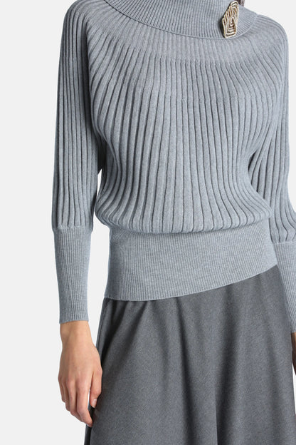 Luisa Spagnoli Grigio Melange Women Murcia - Raglan-Sleeve Turtleneck Sweater SKU: MURCIA_0802 Image 03