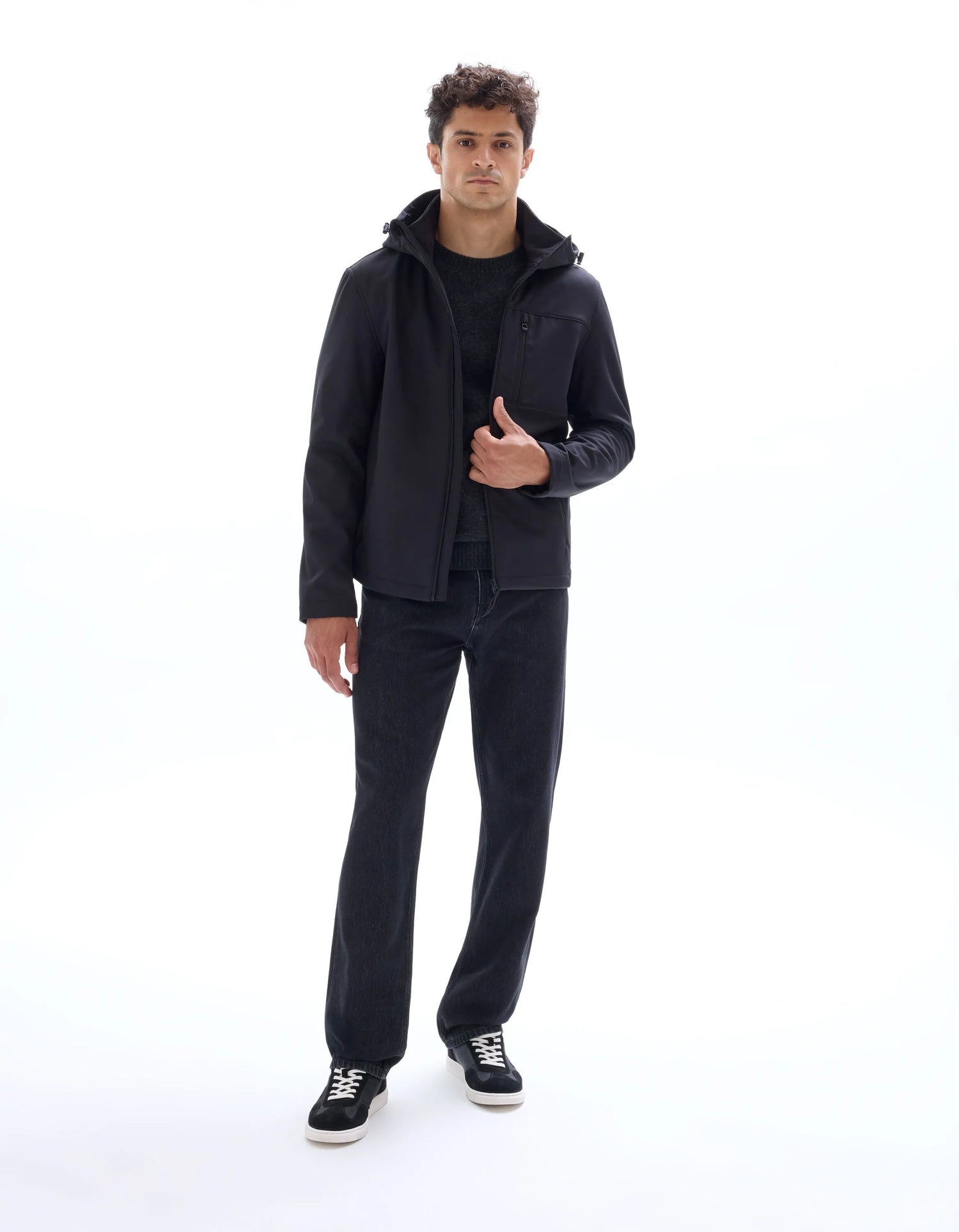 Celio_Black_Hooded Softshell Jacket_MUSHELL_BLACK_01
