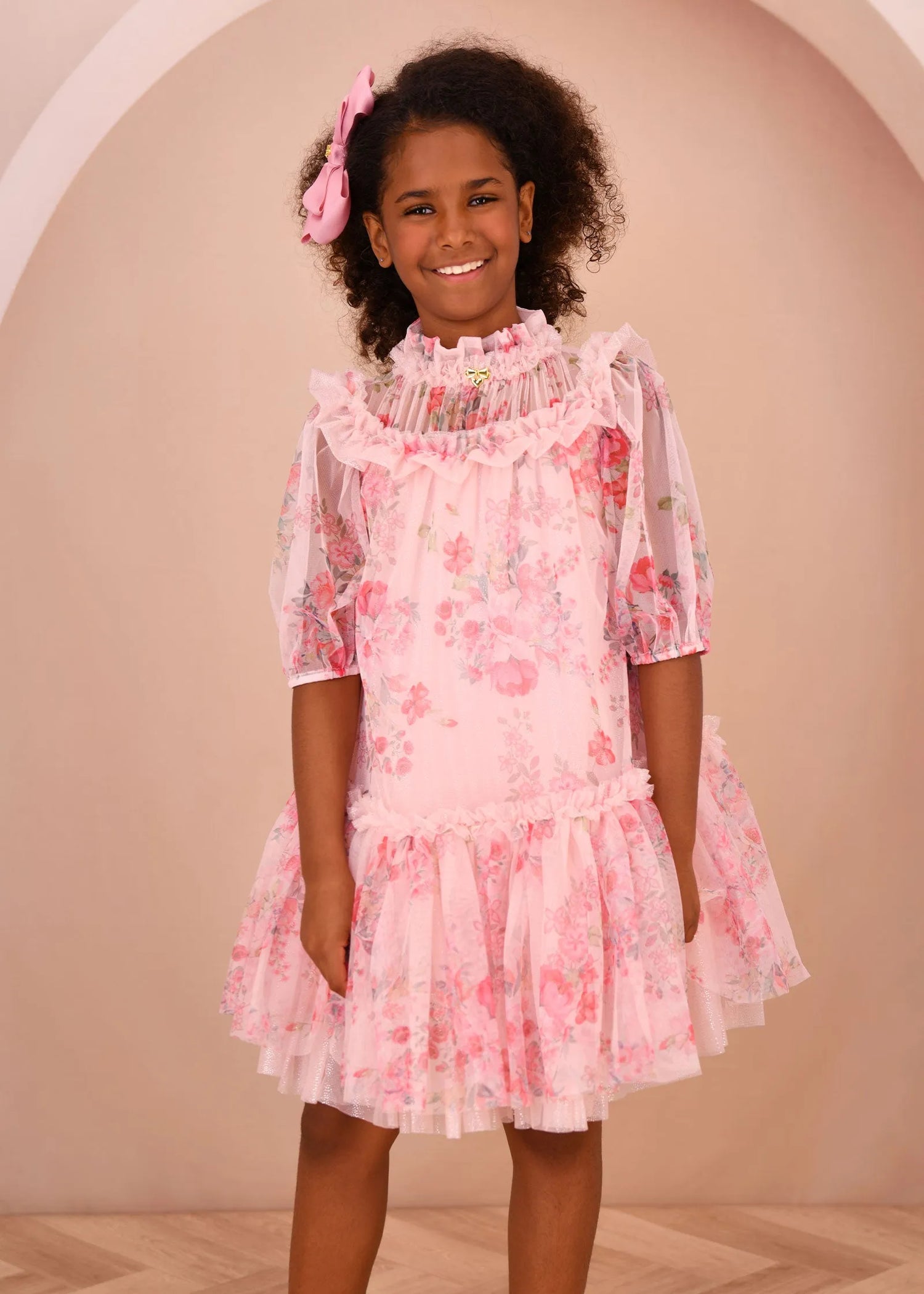 Angels Face 0 Girls Myrtisa Posy Tulle Dress Pale Pink SKU: MYRTISA_Pale Pink Image 04