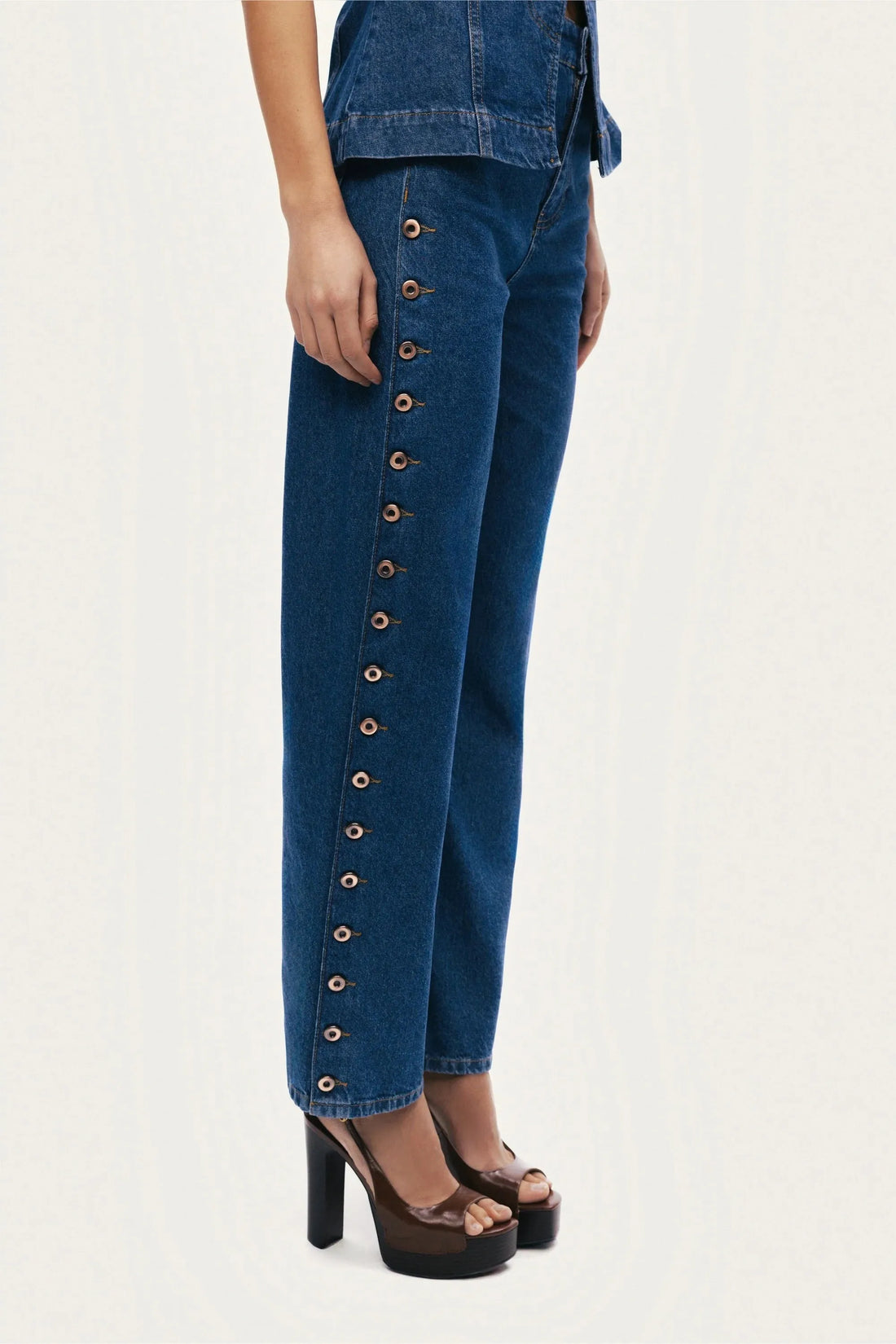 Nocturne Dark Blue Women Eyelet Detail Wide-Leg Denim Pants SKU: N26YD18167_0070 Image 08