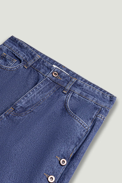 Nocturne Dark Blue Women Eyelet Detail Wide-Leg Denim Pants SKU: N26YD18167_0070 Image 10