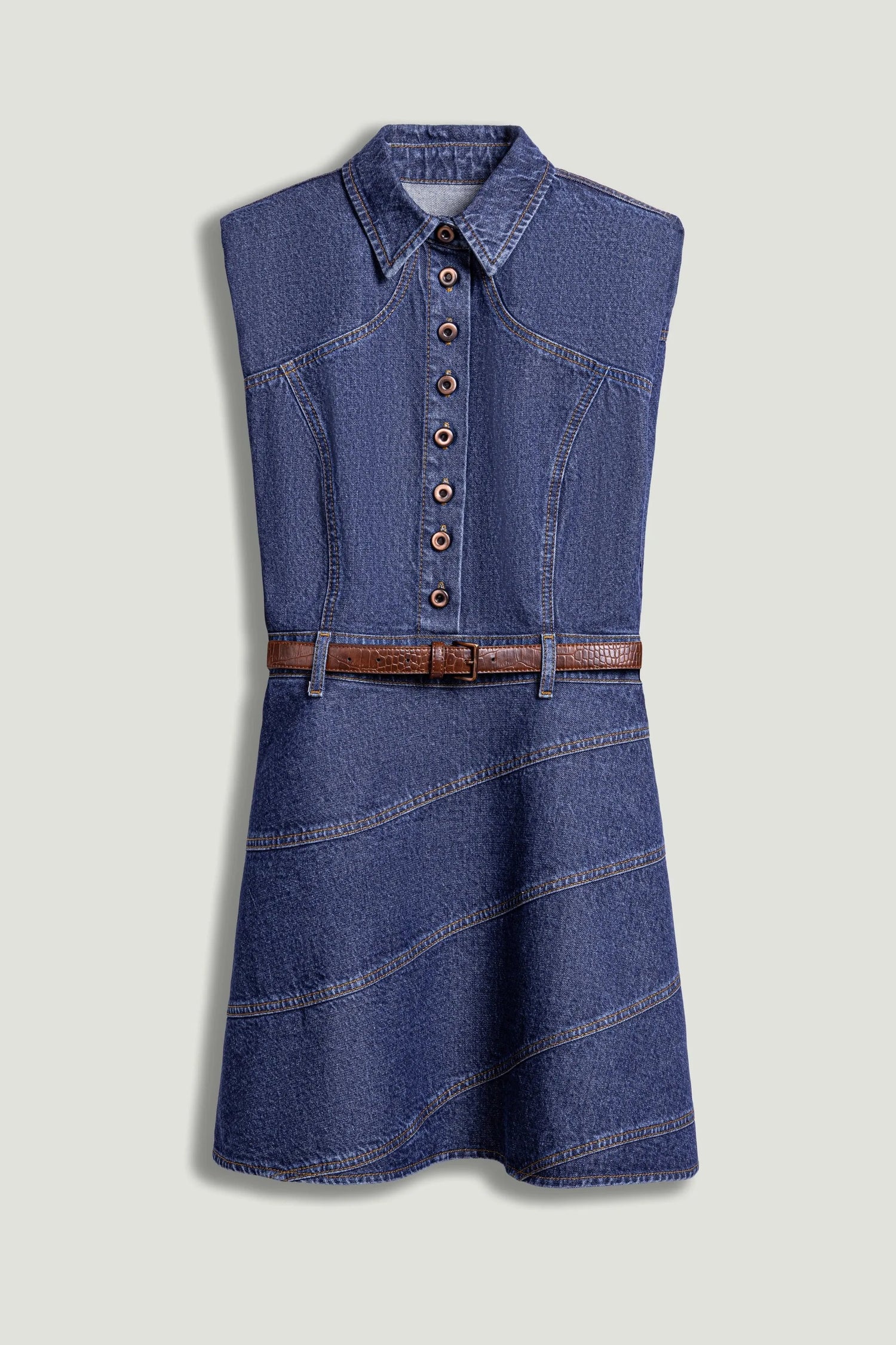 Nocturne Dark Blue Women Belted Denim Mini Dress SKU: N26YD2737_0070 Image 01