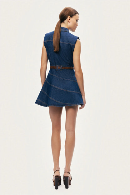 Nocturne Dark Blue Women Belted Denim Mini Dress SKU: N26YD2737_0070 Image 04