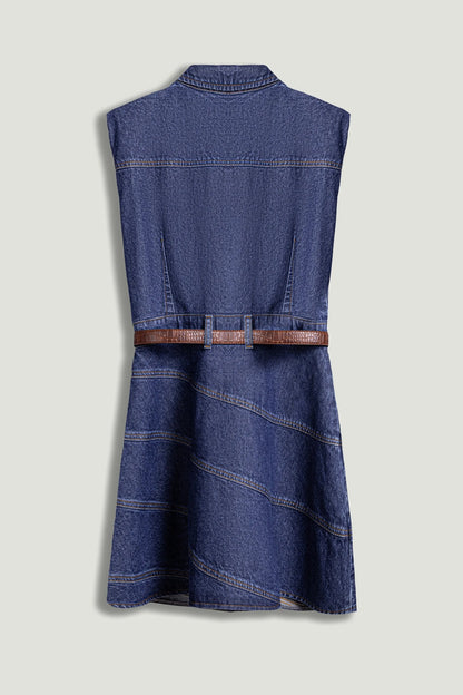 Nocturne Dark Blue Women Belted Denim Mini Dress SKU: N26YD2737_0070 Image 09