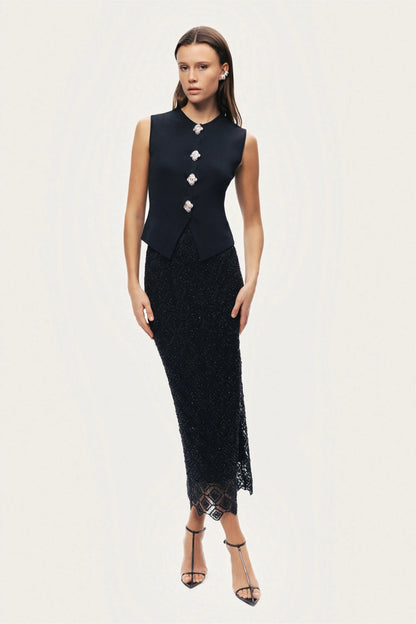 Nocturne Black Women Embellished Sleeveless Knit Top SKU: N26YD50190_0002 Image 02