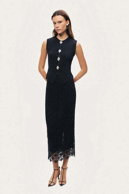 Nocturne Black Women Embellished Sleeveless Knit Top SKU: N26YD50190_0002 Image 03