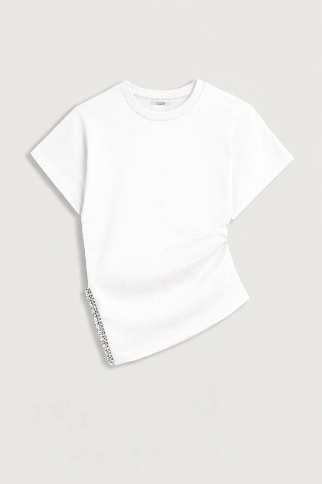 Nocturne Off-White Women Embellished Asymmetric T-Shirt SKU: N26YD70089_0014 Image 01