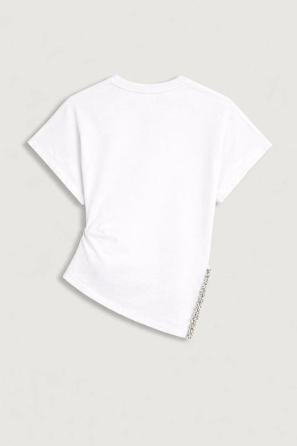Nocturne White Women Embellished Asymmetric T-Shirt SKU: N26YD70089_0014 Image 03