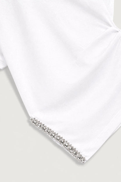 Nocturne Off-White Women Embellished Asymmetric T-Shirt SKU: N26YD70089_0014 Image 04
