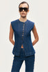 Nocturne Dark Blue Women Button-Front Denim Vest SKU: N26YD7080_0070 Image 03