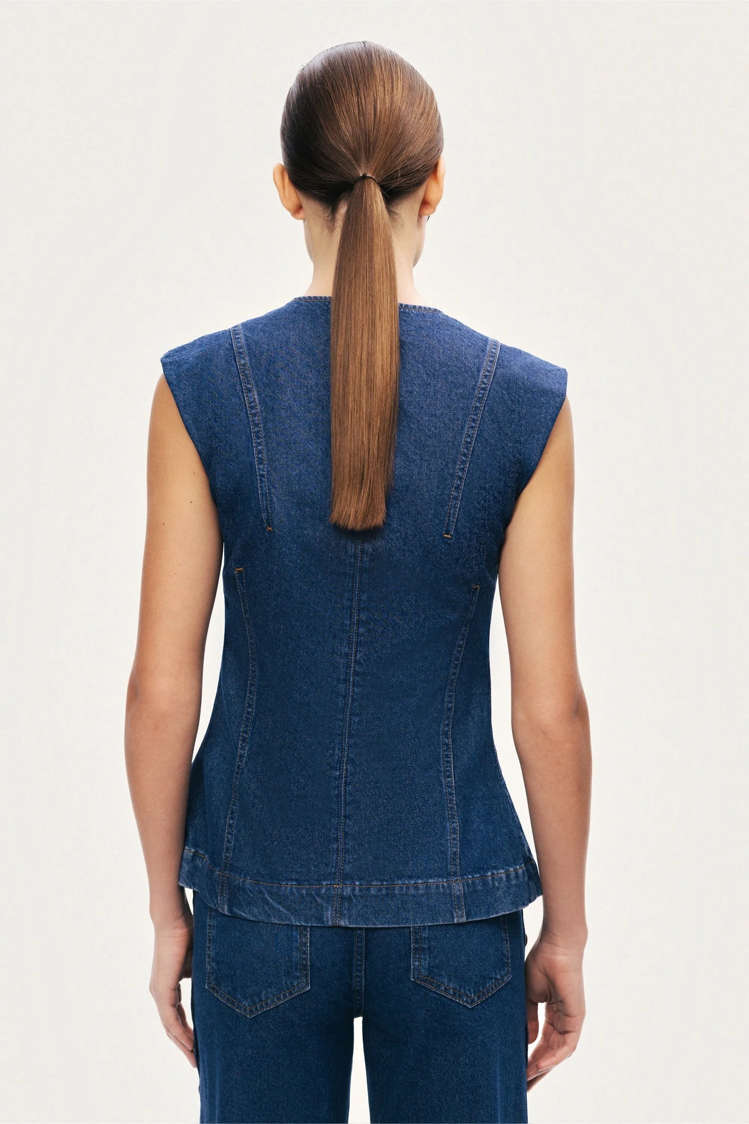 Nocturne Dark Blue Women Button-Front Denim Vest SKU: N26YD7080_0070 Image 08