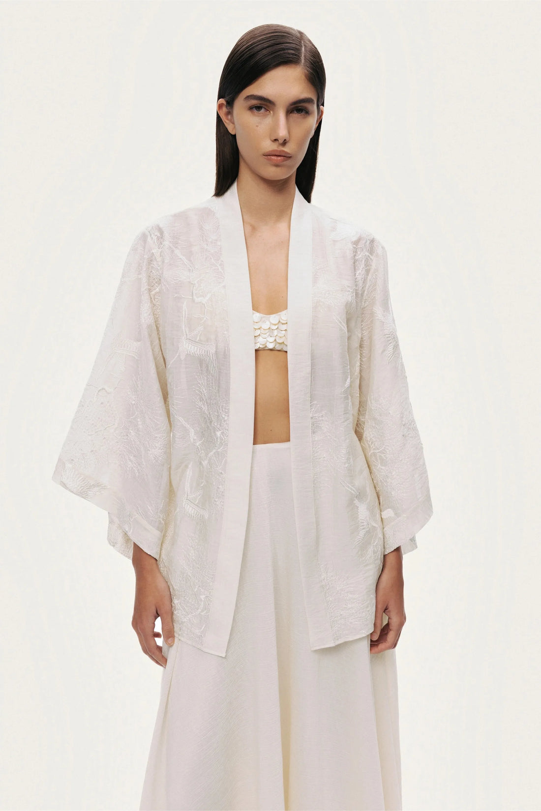 Nocturne Off-White Women Textured Jacquard Kimono SKU: N26YN11149_0014 Image 04