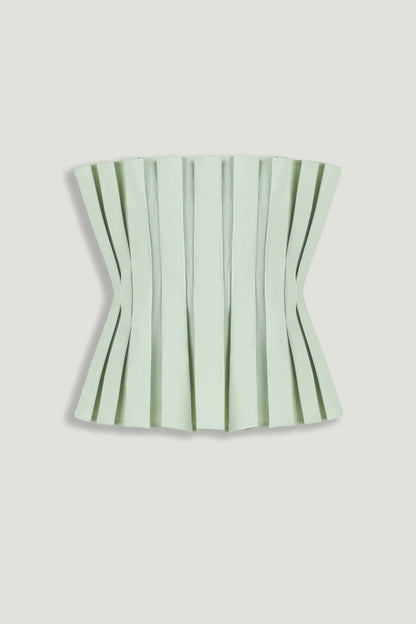 Nocturne Mint Green Women Mint Pleated Strapless Corset Bustier Top SKU: N26YN19024_0037 Image 01