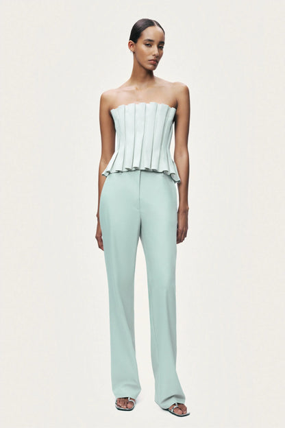 Nocturne Mint Green Women Mint Pleated Strapless Corset Bustier Top SKU: N26YN19024_0037 Image 02