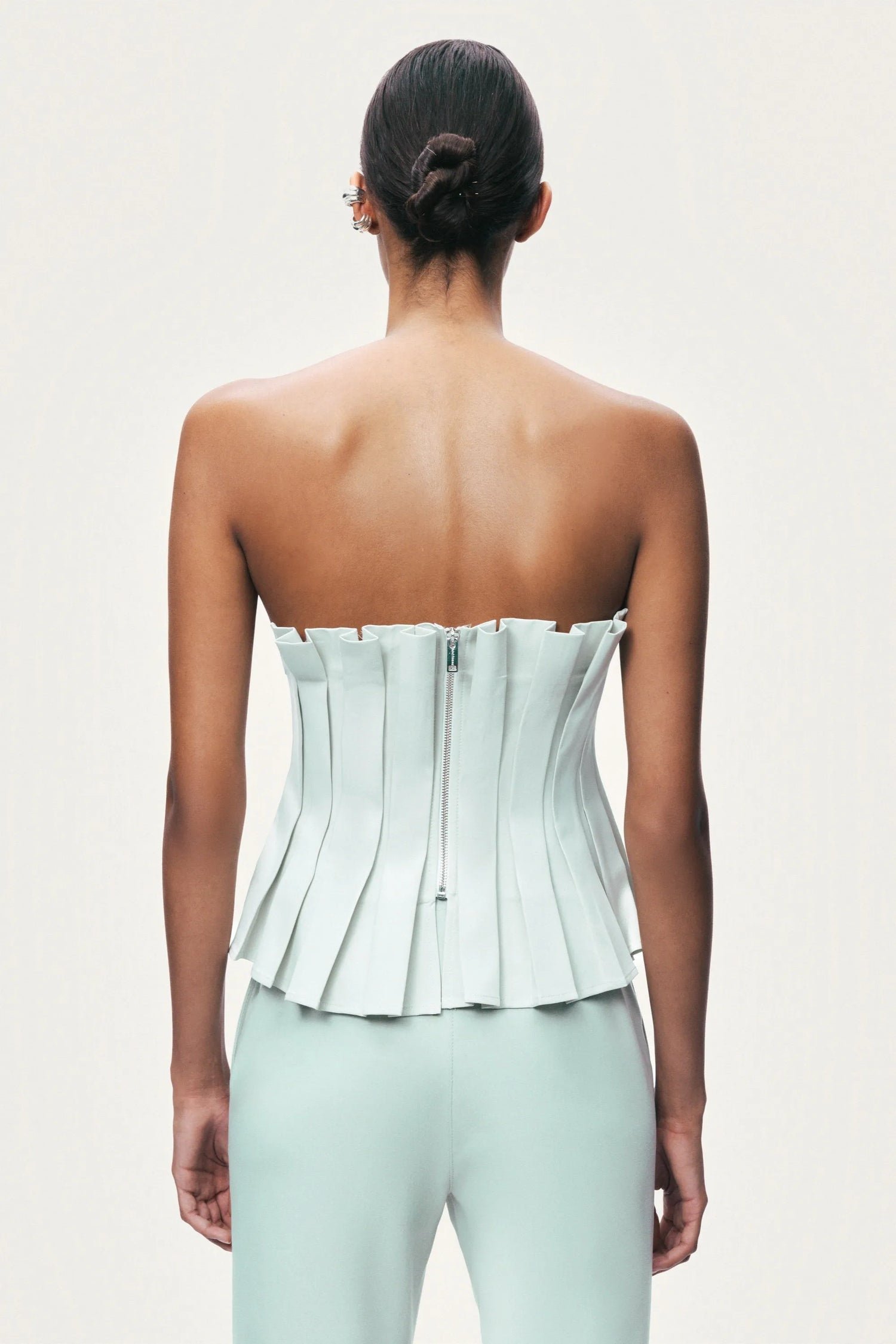 Nocturne Mint Green Women Mint Pleated Strapless Corset Bustier Top SKU: N26YN19024_0037 Image 05