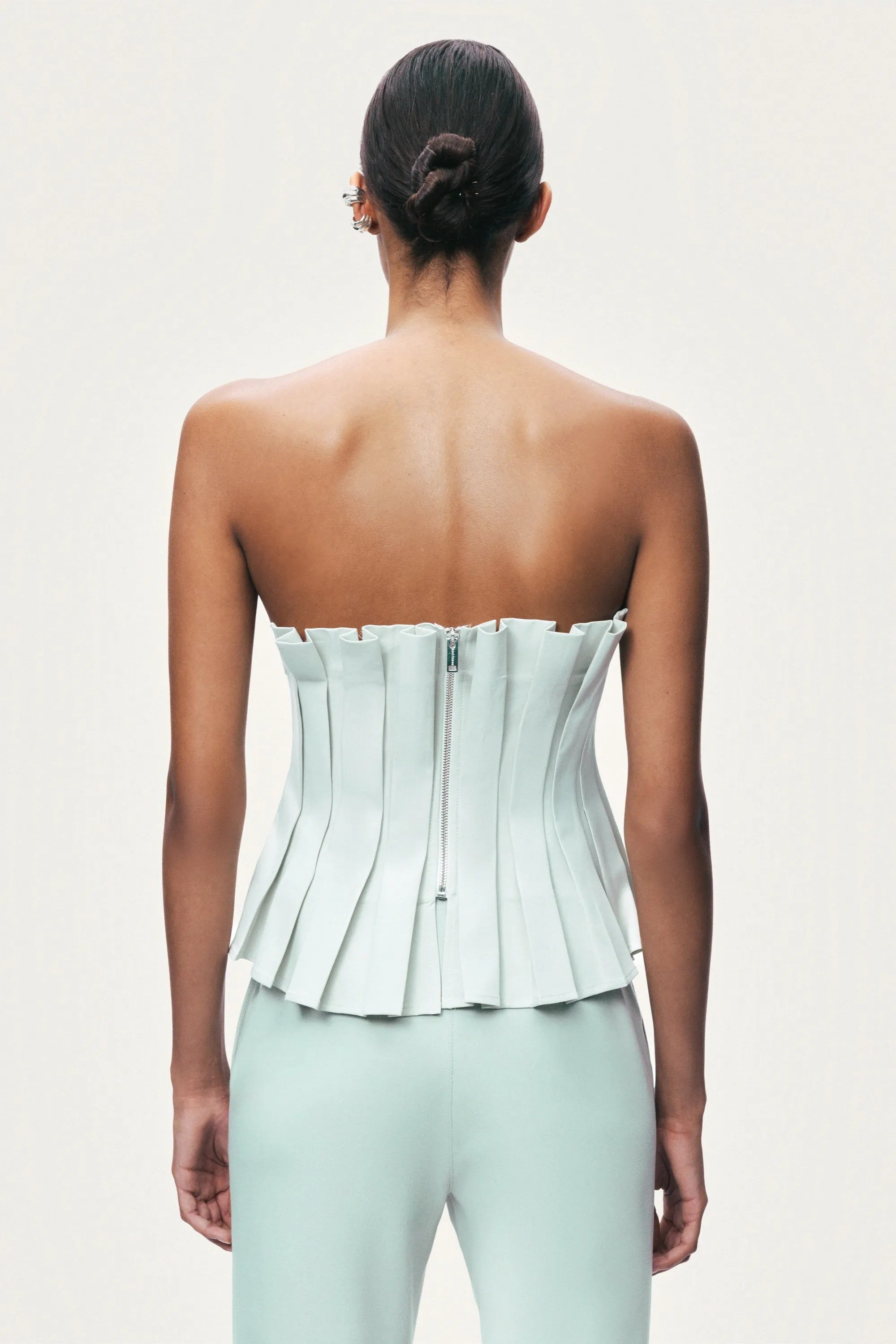 Nocturne Mint Green Women Mint Pleated Strapless Corset Bustier Top SKU: N26YN19024_0037 Image 05