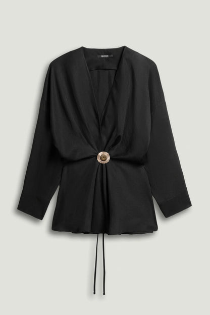 Nocturne Black Women Draped Buckle-Detail Shirt SKU: N26YN25235_0002 Image 01