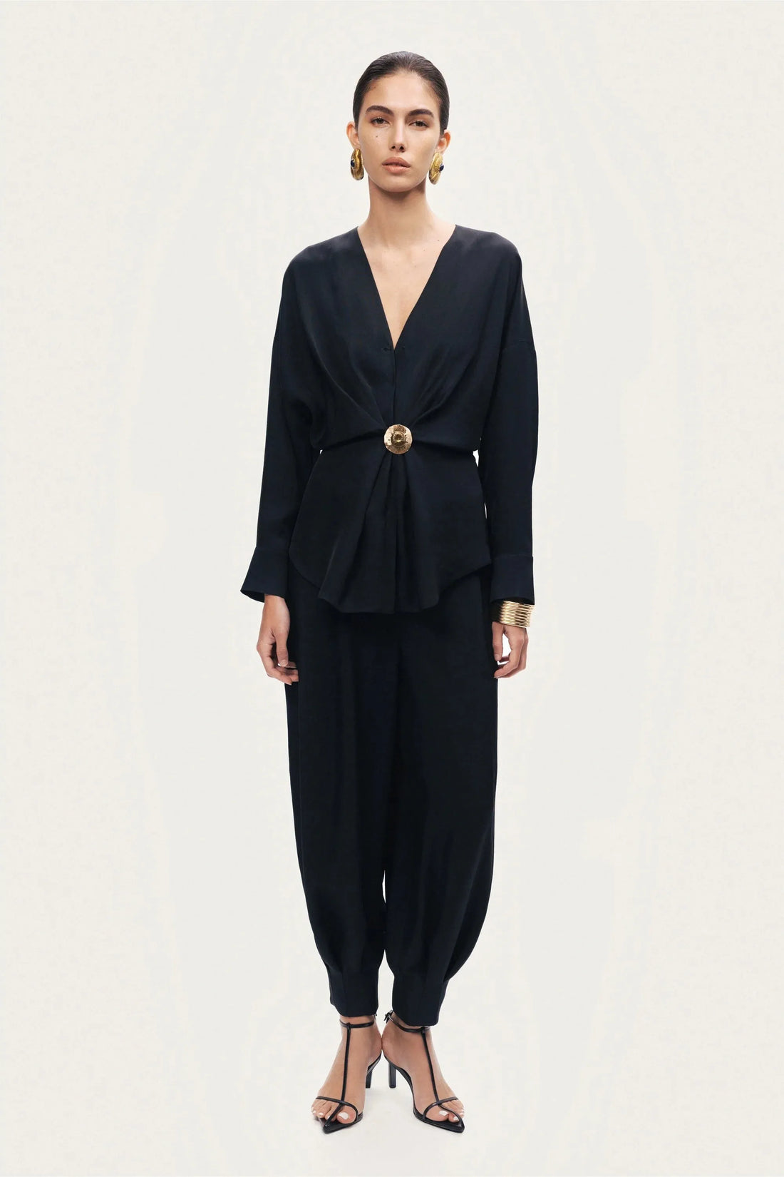 Nocturne Black Women Draped Buckle-Detail Shirt SKU: N26YN25235_0002 Image 02