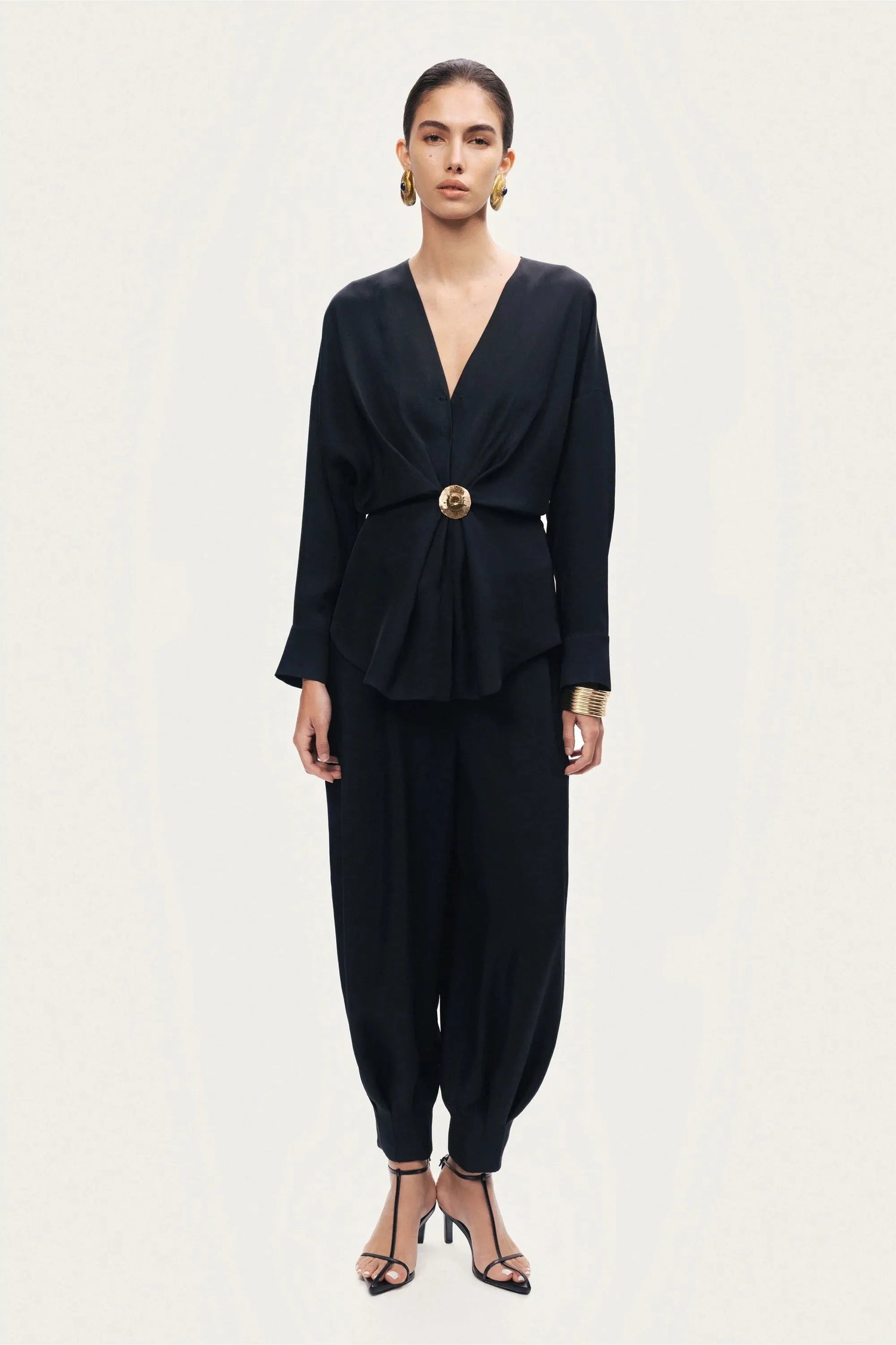 Nocturne Black Women Draped Buckle-Detail Shirt SKU: N26YN25235_0002 Image 02