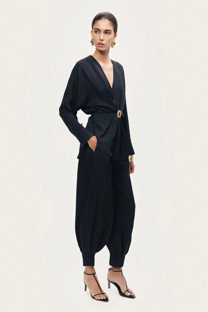 Nocturne Black Women Draped Buckle-Detail Shirt SKU: N26YN25235_0002 Image 03