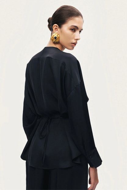 Nocturne Black Women Draped Buckle-Detail Shirt SKU: N26YN25235_0002 Image 07