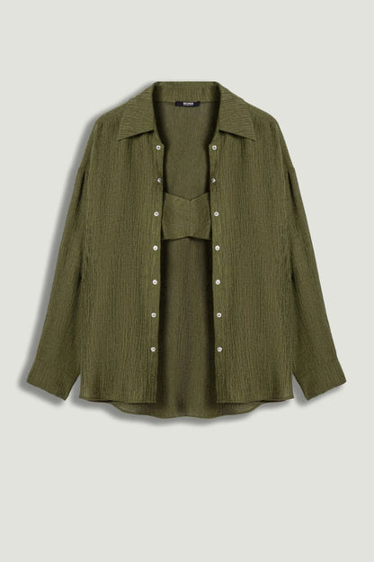 Nocturne Khaki Women Relaxed Button-Down Shirt SKU: N26YN25237_0010 Image 01