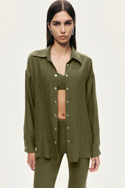 Nocturne Khaki Women Relaxed Button-Down Shirt SKU: N26YN25237_0010 Image 02