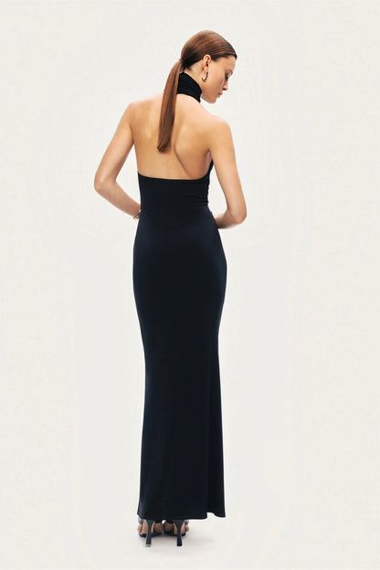Nocturne Black Women Halter-Neck Draped Maxi Dress SKU: N26YN2738_0002 Image 08