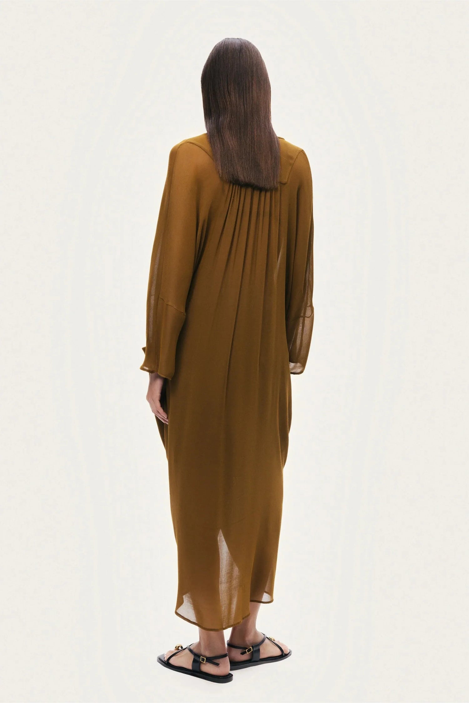 Nocturne Camel Women Draped V-Neck Midi Dress SKU: N26YN2740_0053 Image 07
