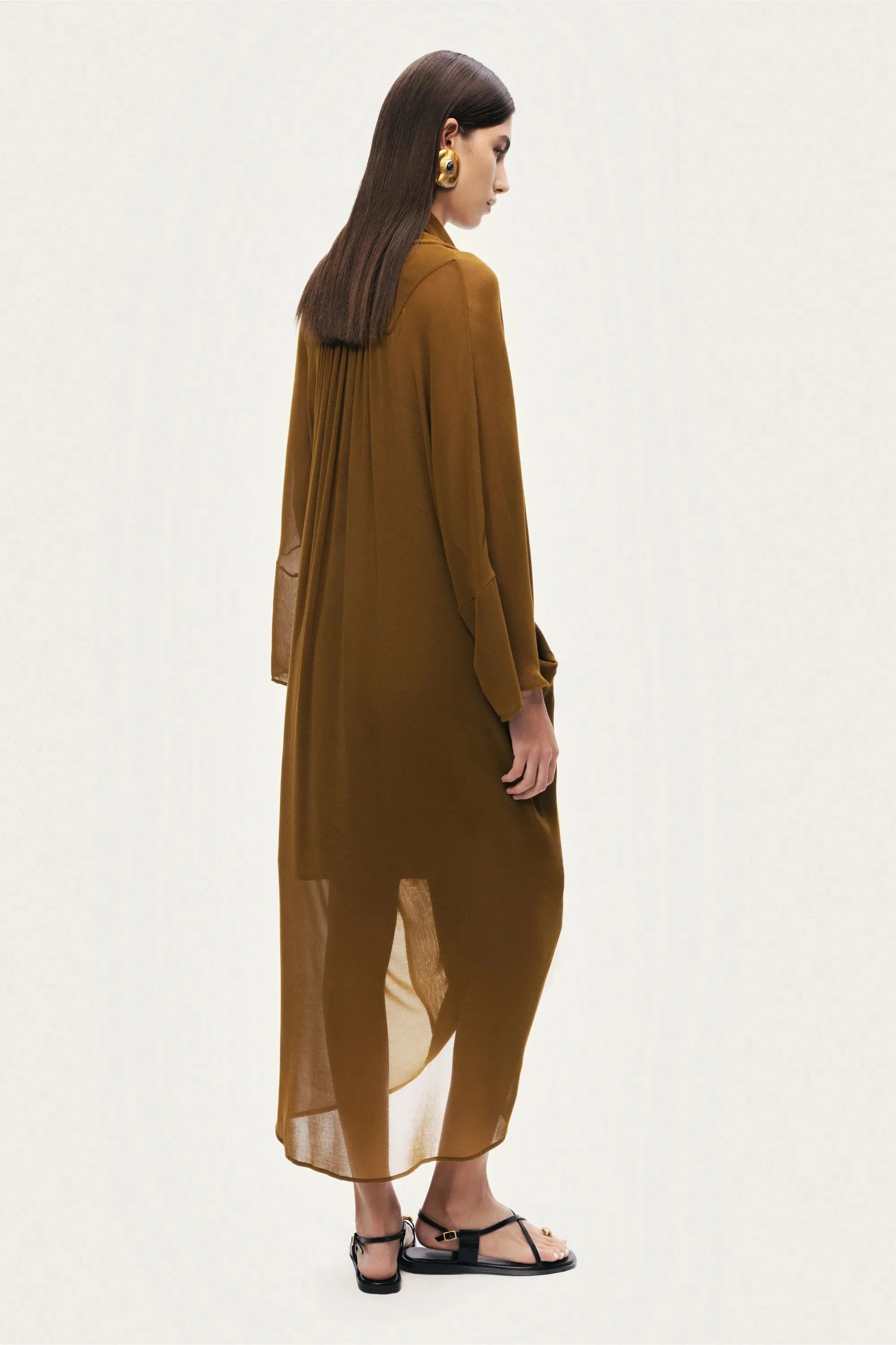Nocturne Camel Women Draped V-Neck Midi Dress SKU: N26YN2740_0053 Image 08