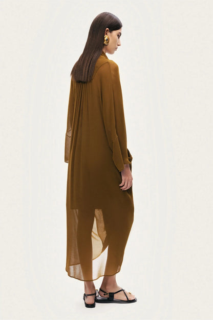 Nocturne Camel Women Draped V-Neck Midi Dress SKU: N26YN2740_0053 Image 08