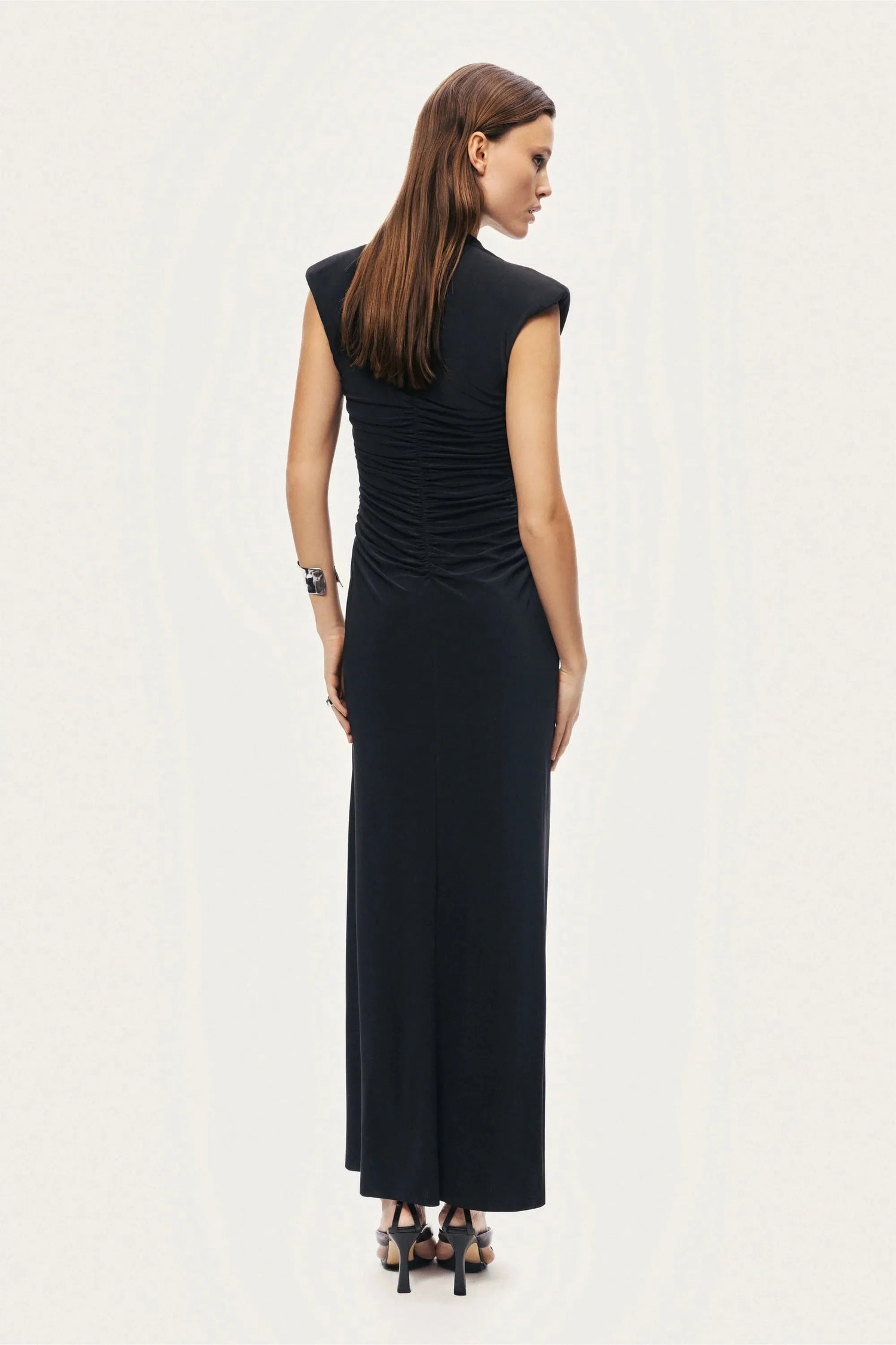Nocturne Black Women Ruched Deep V-Neck Maxi Dress SKU: N26YN2743_0002 Image 06