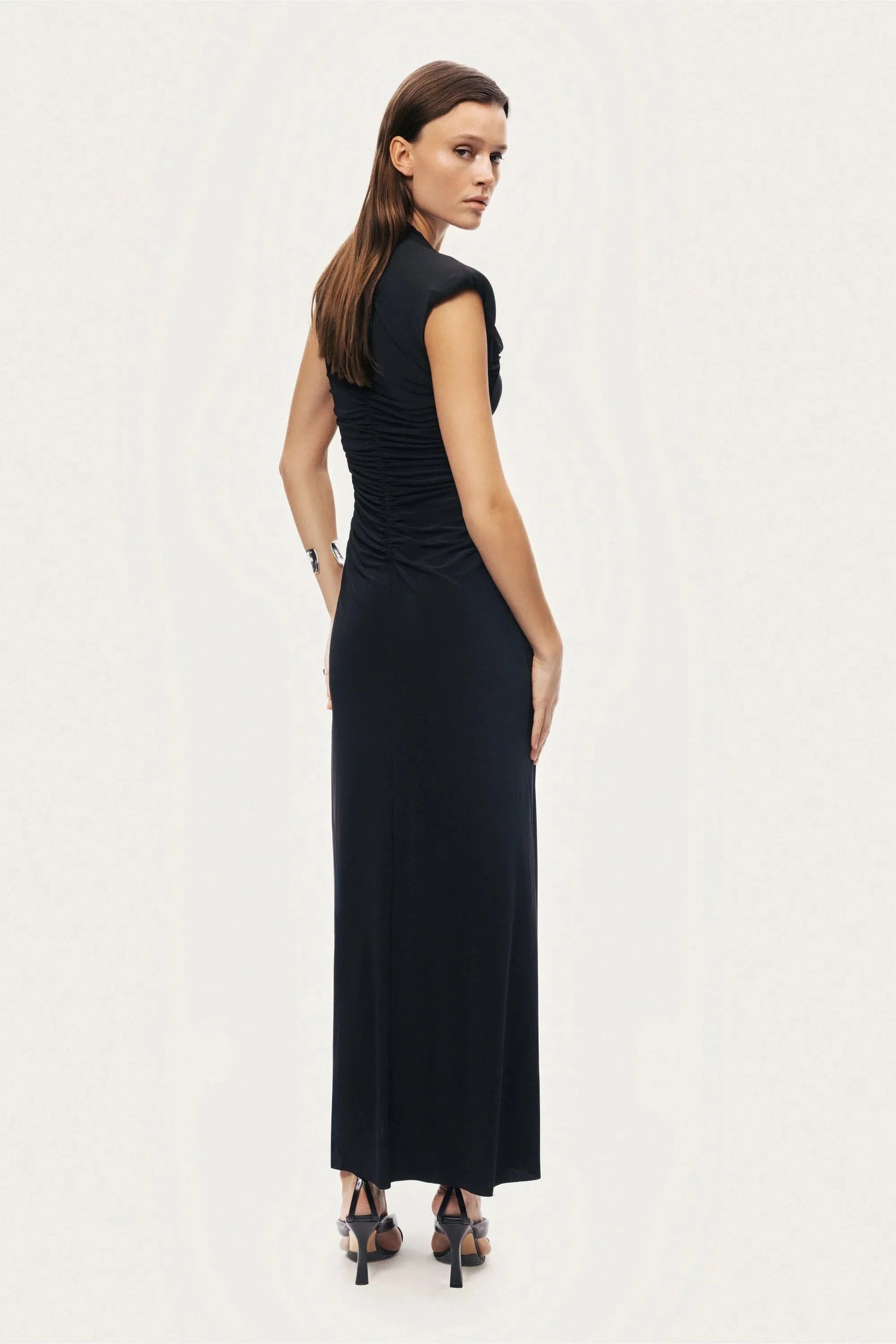 Nocturne Black Women Ruched Deep V-Neck Maxi Dress SKU: N26YN2743_0002 Image 07