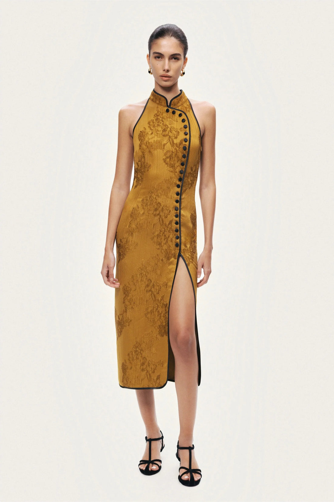 Nocturne Camel Women High-Neck Button-Detail Midi Dress SKU: N26YN2744_0053 Image 02