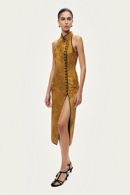 Nocturne Camel Women High-Neck Button-Detail Midi Dress SKU: N26YN2744_0053 Image 03