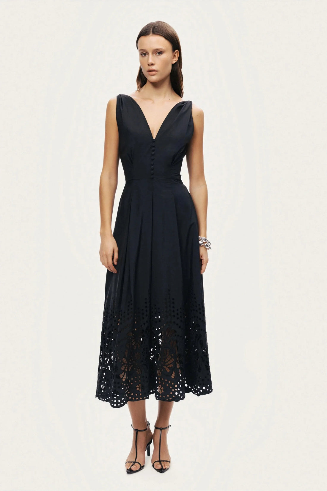 Nocturne Black Women Sleeveless Embroidered Midi Dress SKU: N26YN2745_0002 Image 02