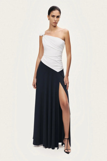 Nocturne Multi-Coloured Women One-Shoulder Contrast Maxi Dress SKU: N26YN2750_0007 Image 02