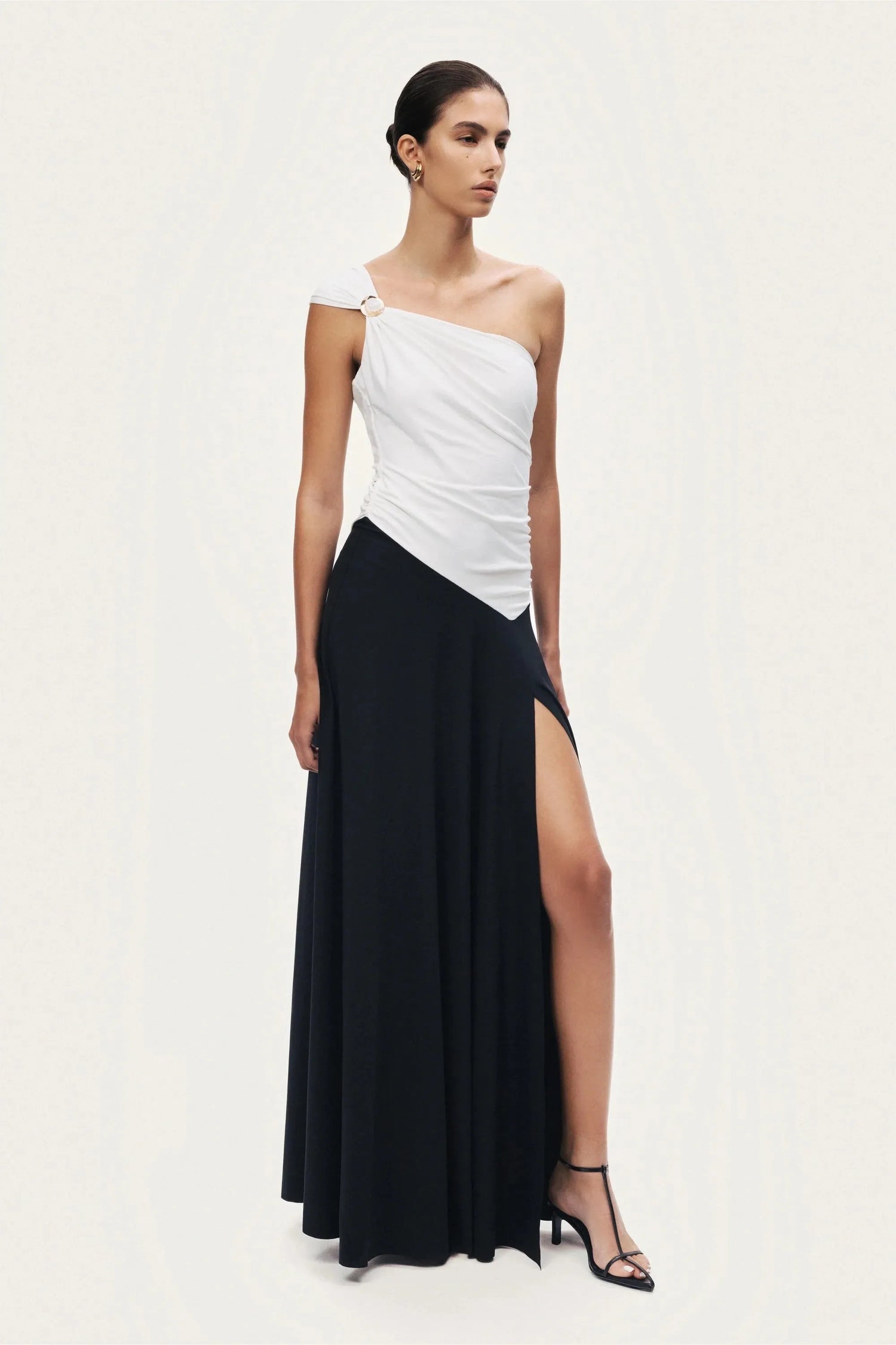 Nocturne Multi-Coloured Women One-Shoulder Contrast Maxi Dress SKU: N26YN2750_0007 Image 03