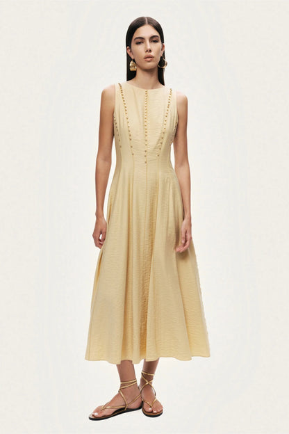 Nocturne Yellow Women Sleeveless Textured Midi Dress SKU: N26YN2760_0013 Image 02