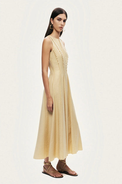Nocturne Yellow Women Sleeveless Textured Midi Dress SKU: N26YN2760_0013 Image 03
