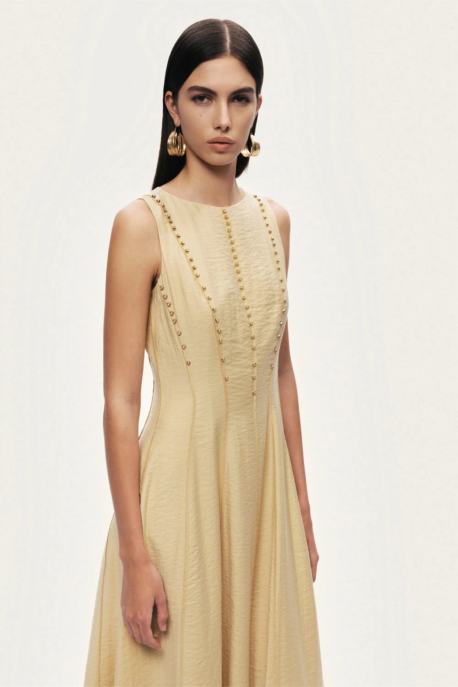 Nocturne Yellow Women Sleeveless Textured Midi Dress SKU: N26YN2760_0013 Image 05