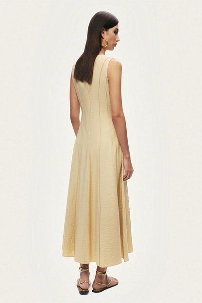 Nocturne Yellow Women Sleeveless Textured Midi Dress SKU: N26YN2760_0013 Image 06