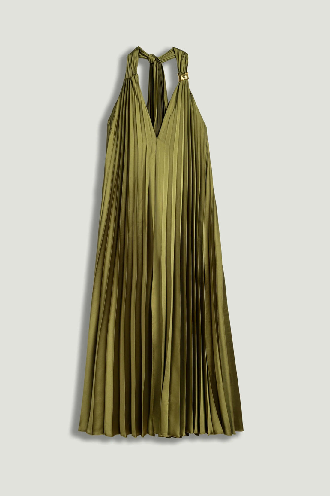 Nocturne Khaki Women Pleated Halter Maxi Dress SKU: N26YN2761_0010 Image 01