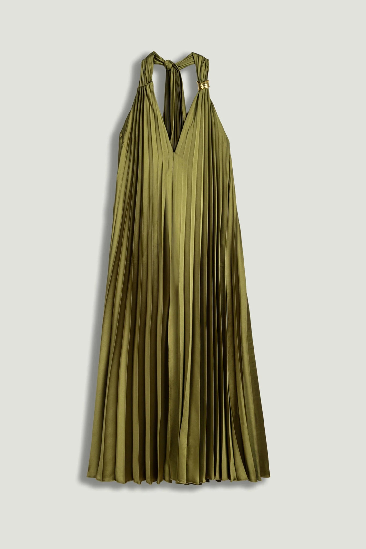 Nocturne Khaki Women Pleated Halter Maxi Dress SKU: N26YN2761_0010 Image 01