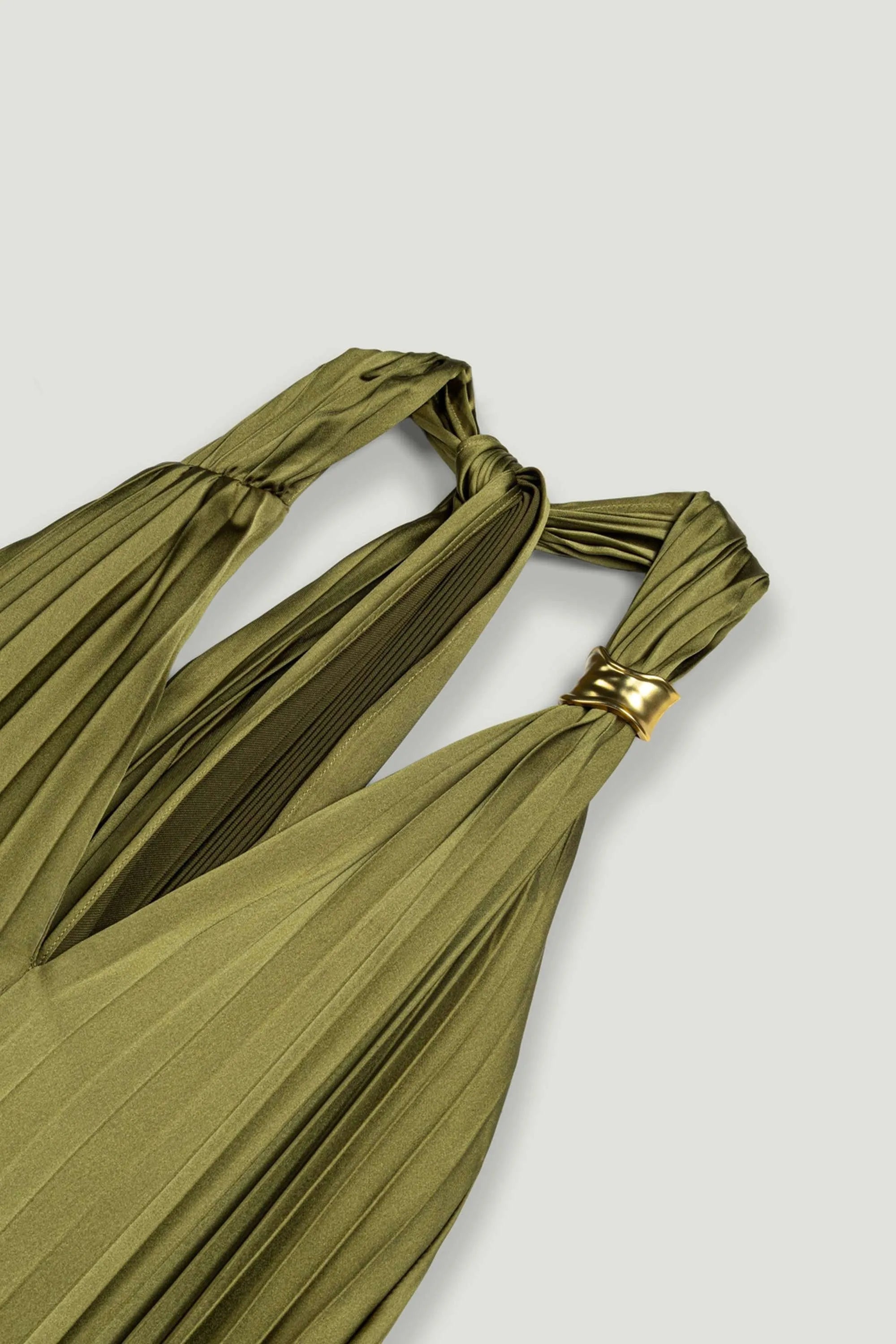 Nocturne Khaki Women Pleated Halter Maxi Dress SKU: N26YN2761_0010 Image 03