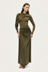 Nocturne Khaki Women Draped Long Sleeve Maxi Dress SKU: N26YN2768_0010 Image 05
