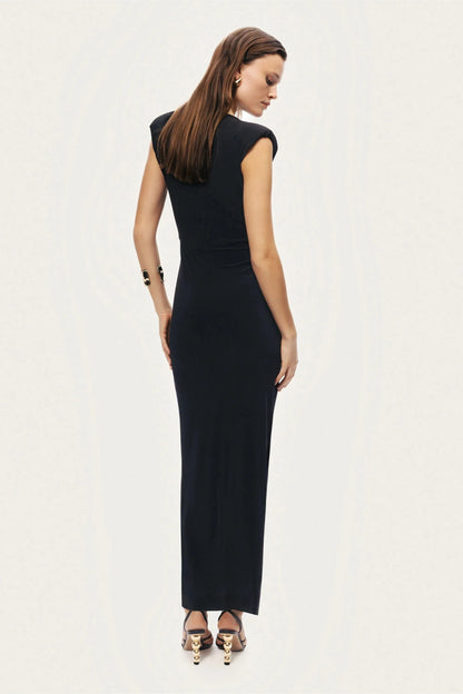 Nocturne Black Women Ruched Side-Slit Maxi Dress SKU: N26YN2769_0002 Image 08