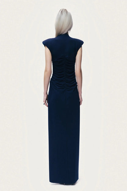 Nocturne Blue Women Zip-Front Draped Maxi Dress SKU: N26YN2773_0009 Image 05